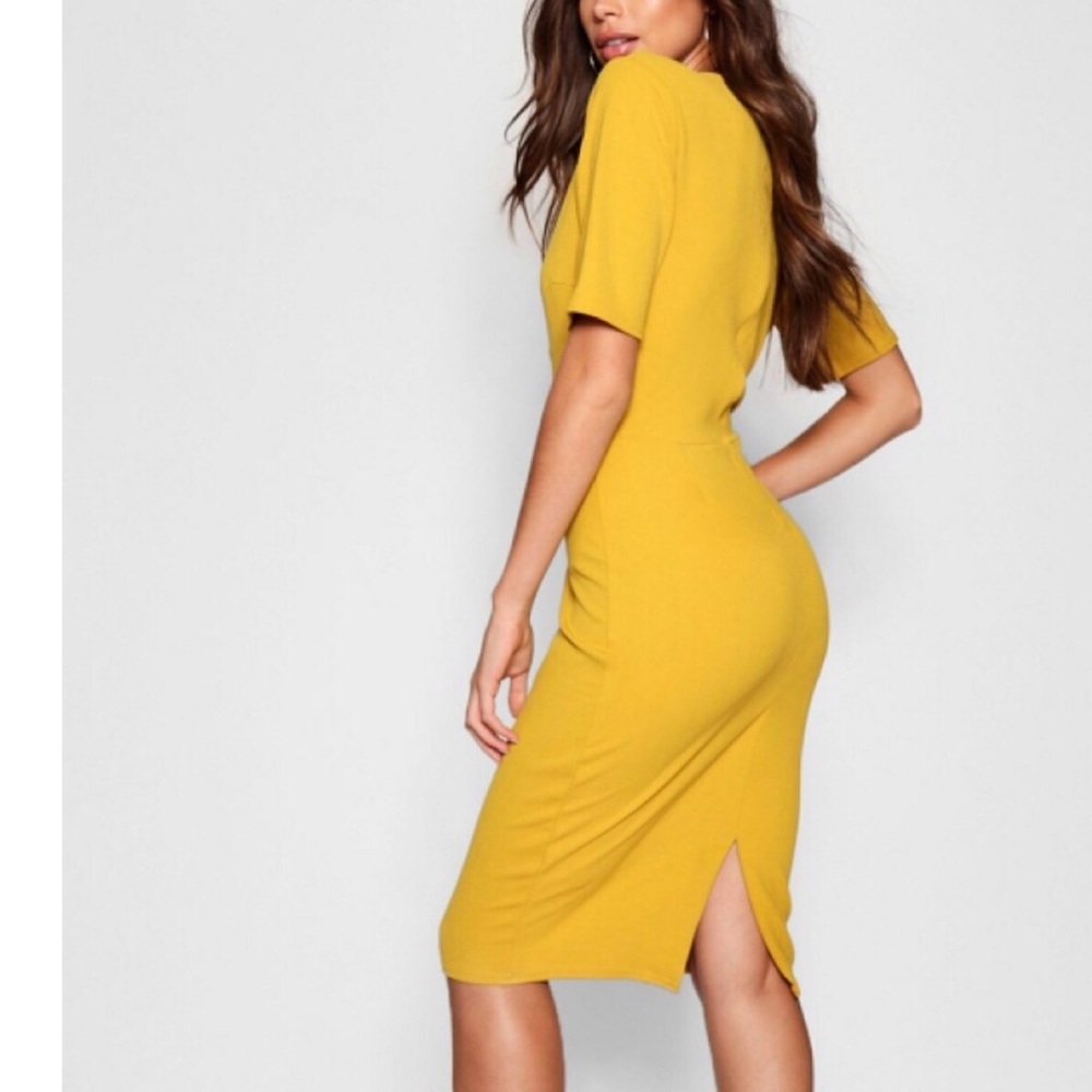 Boohoo mustard color midi dress